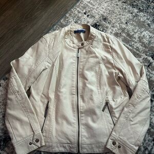 Cream Faux Leather Jacket